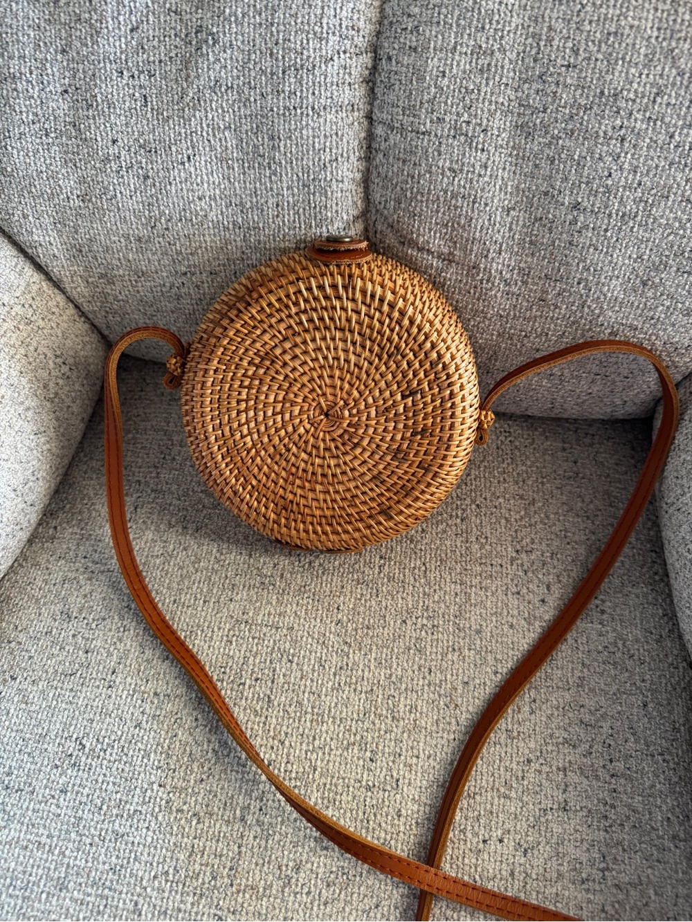 Round Wicker Crossbody Bag, like new